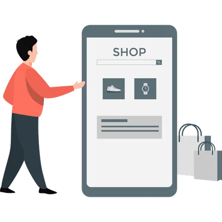 Young man presenting online shopping  Illustration