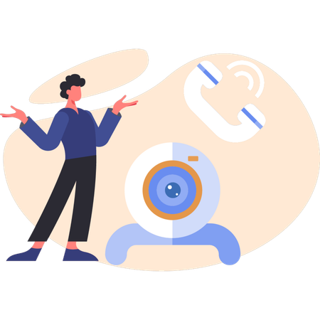Young man presenting phone call  Illustration