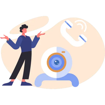 Young man presenting phone call  Illustration