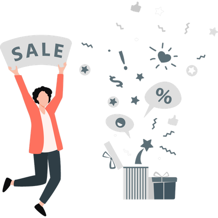 Young man presenting sale shopping  Illustration