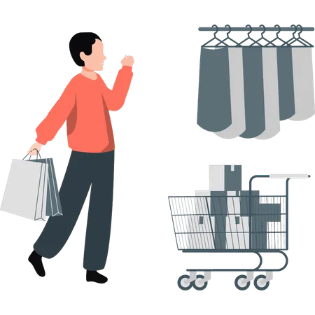 Young man presenting shopping clothes  Illustration