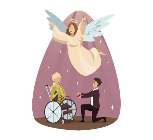 Young man Propose disable girl  Illustration