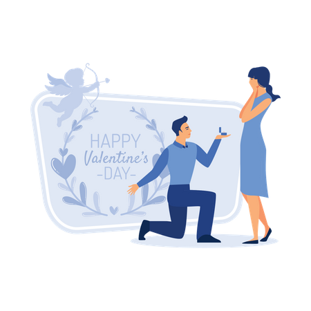 Young man proposing young lady on happy valentine's day  Illustration