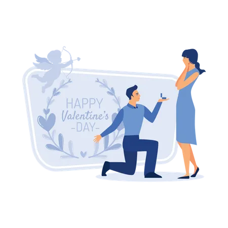 Young man proposing young lady on happy valentine's day  Illustration