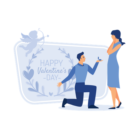 Young man proposing young lady on happy valentine's day Illustration
