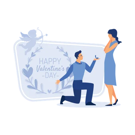 Young man proposing young lady on happy valentine's day Illustration
