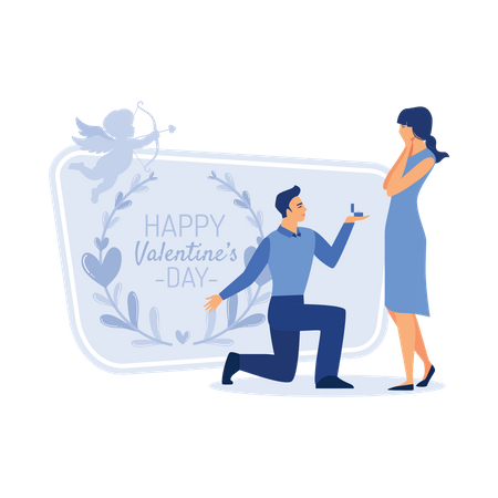 Young man proposing young lady on happy valentine's day  Illustration
