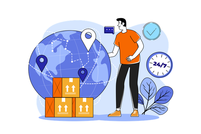Young Man Provide Global Delivery Service  Illustration