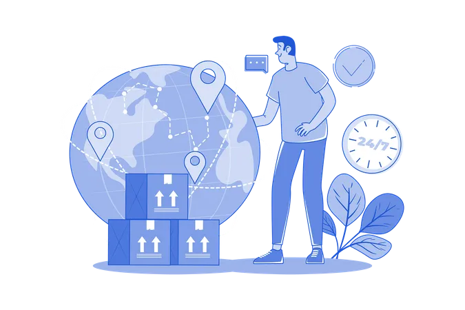 Young Man Provide Global Delivery Service  Illustration