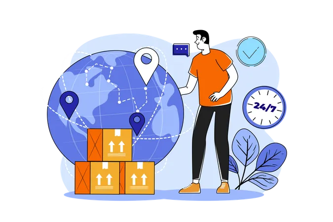 Young Man Provide Global Delivery Service  Illustration