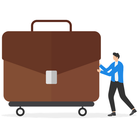 Young man push briefcase  Illustration