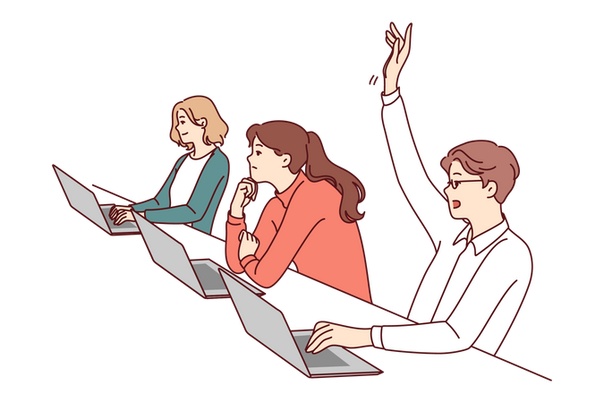 Young man raised hand in class  일러스트레이션