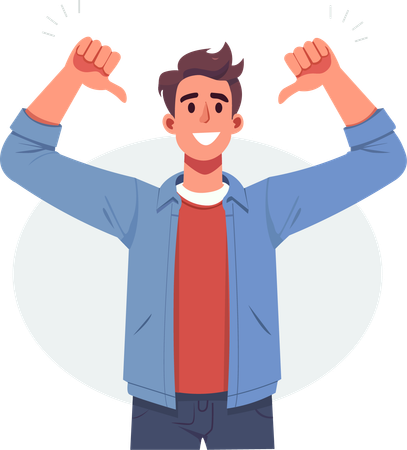 Young man raised his thumb towards himself in  proud manner  Illustration
