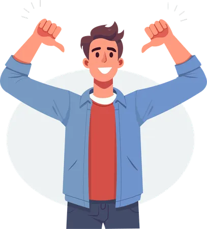 Young man raised his thumb towards himself in  proud manner  Illustration
