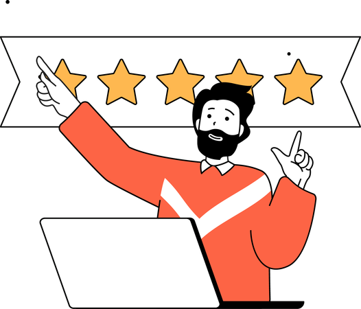 Young man rating five stars review  Illustration