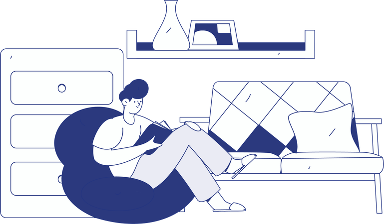 Young man reading book at home  Illustration