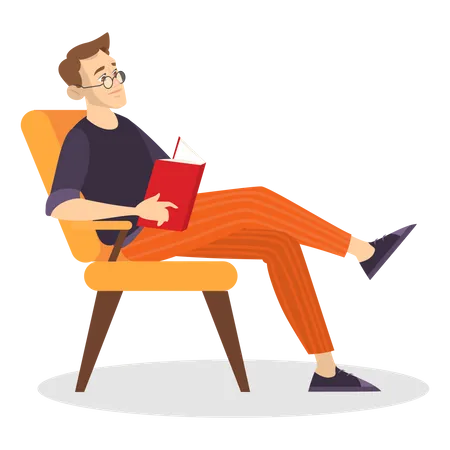 Young man reading book while sitting on chair  Illustration