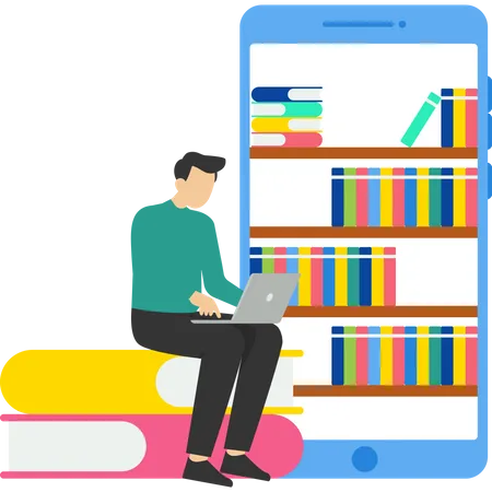 Online Library Concept Showing People Interacting With Digital Books Reading Books Online E Book Concept Read Digital Books A Device Used For Reading Flat Vector Illustration On White Background Illustration
