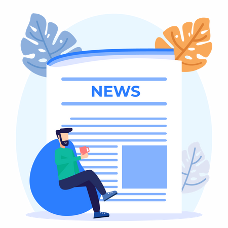 Young man reading Morning news headline  Illustration