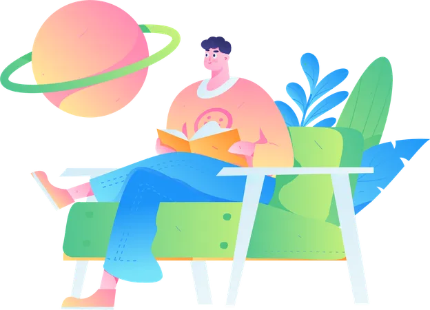 Young man reading space book  Illustration