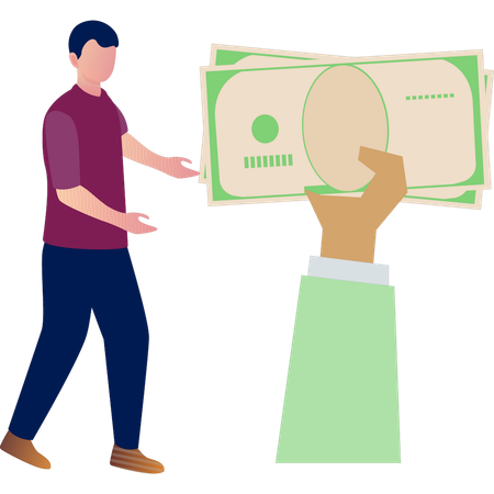 Young man receive money  Illustration