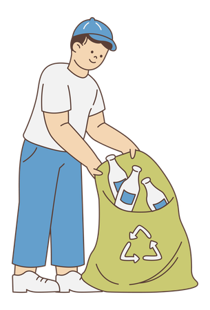 Young man recycling bottle  Illustration