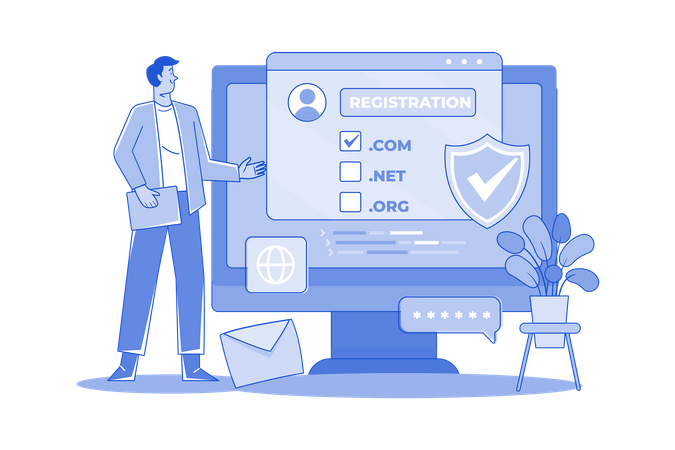 Young Man Register Domain Name  Illustration