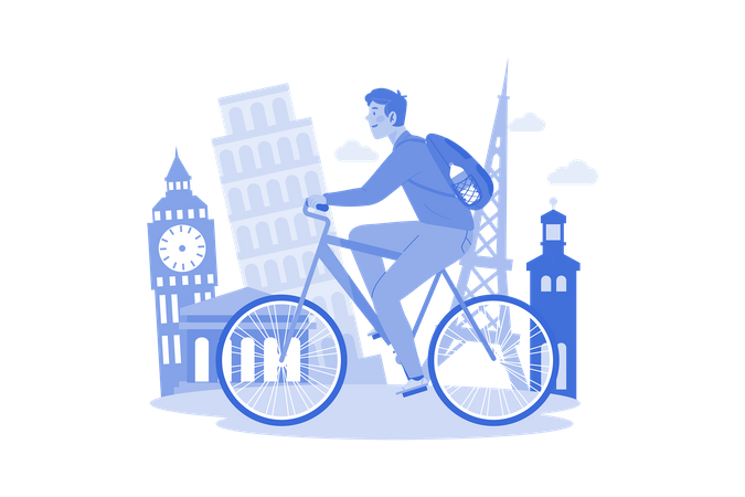 Young man renting bike to explore city  Illustration