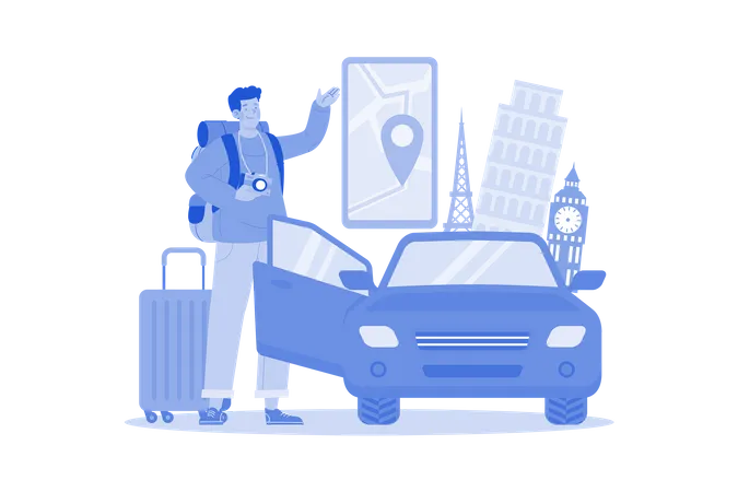 Young man renting car to explore new places  Illustration
