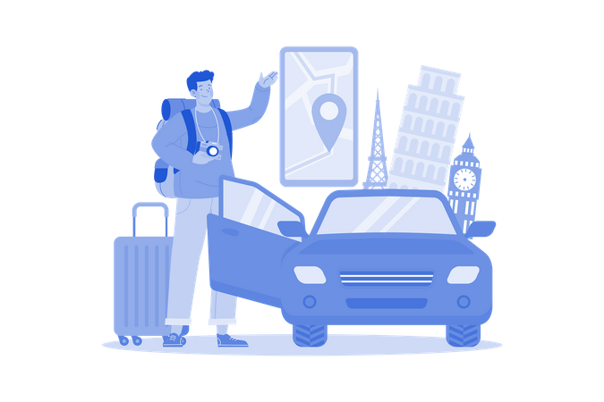 Young man renting car to explore new places  Illustration