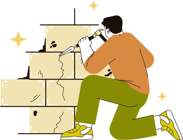 Young man replacing old tiles  Illustration