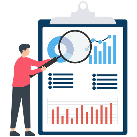 Young Man Research On Audit Report  Illustration