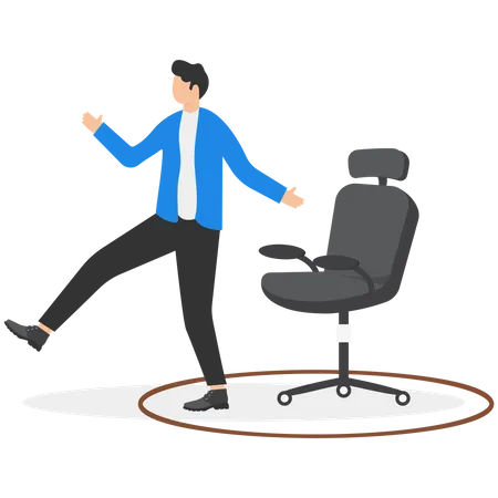 Get Out Of Comfort Zone Change Career Path Resign Present Job To Find New Job According To Decision Or Call Of Heart Concept Businessman Employee Stepping Out Of Circle Around Office Chair Illustration