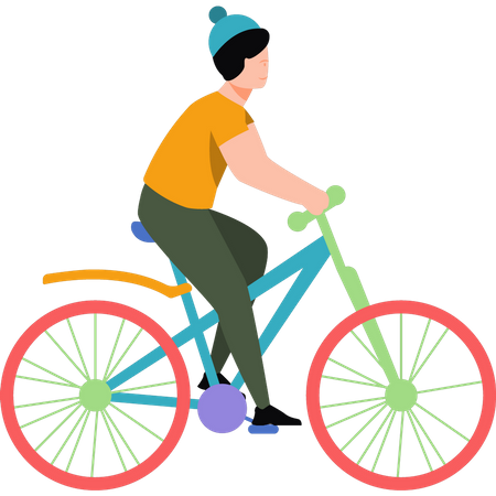 Young man riding bicycle  イラスト