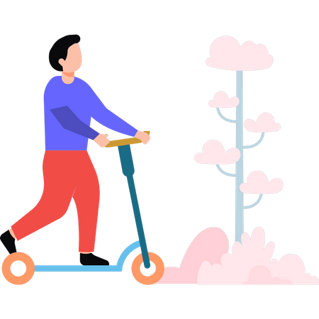 Young man riding  scooter  Illustration