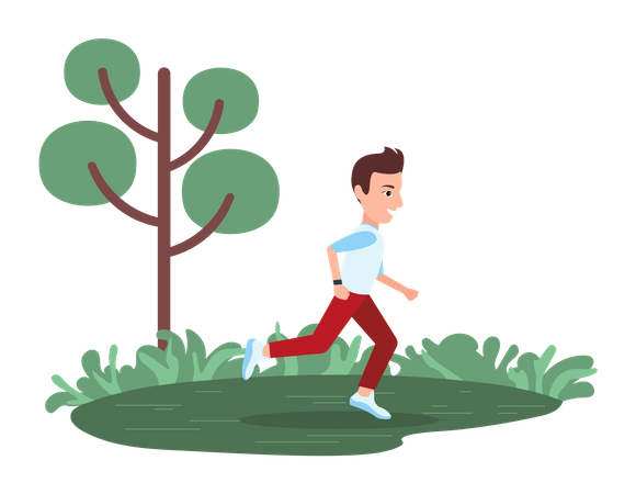 Young man running at outside  Illustration