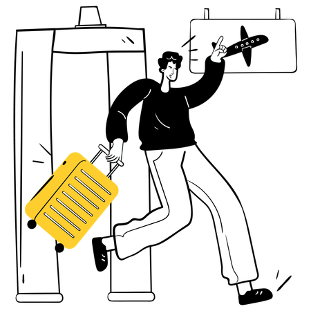 Young man running for Security Check  Illustration