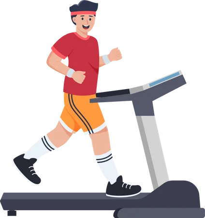 Young Man running on treadmill  Illustration
