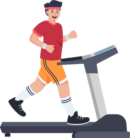 Young Man running on treadmill  Illustration