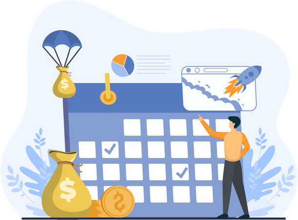 Young Man Scheduling Financial Plan Illustration