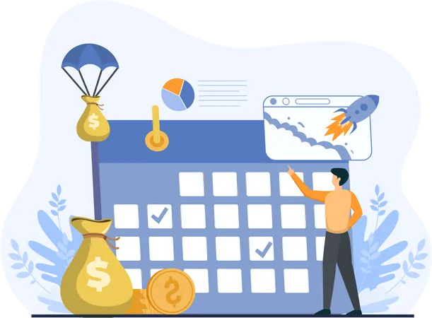 Young Man Scheduling Financial Plan Illustration