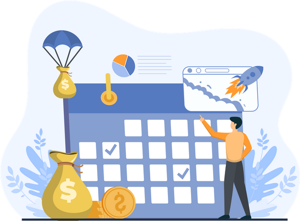 Young Man Scheduling Financial Plan  Illustration