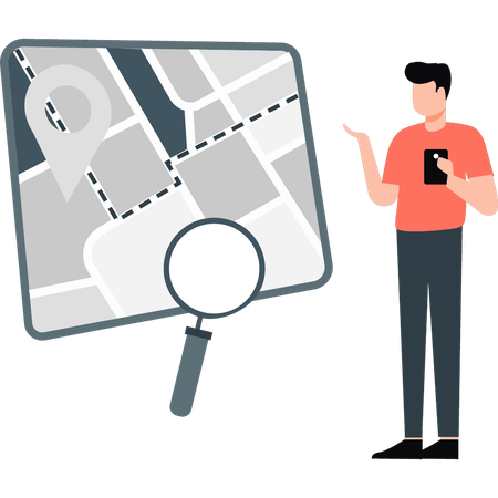 Young man searching location on map  Illustration