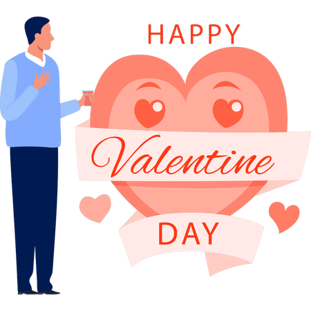 Young man  seeing cutie and lovely valentines day card  Illustration