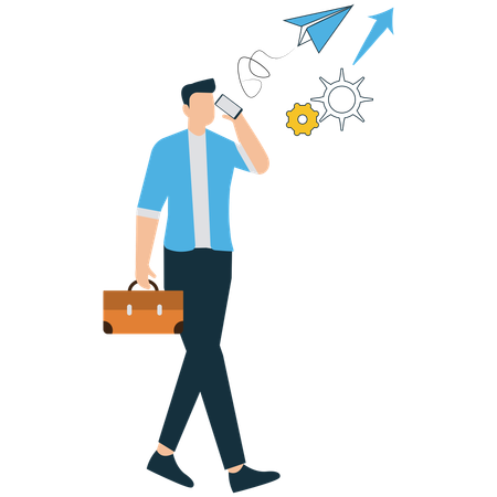 Young Man Sending Business Statistics from Mobile Phone  Illustration