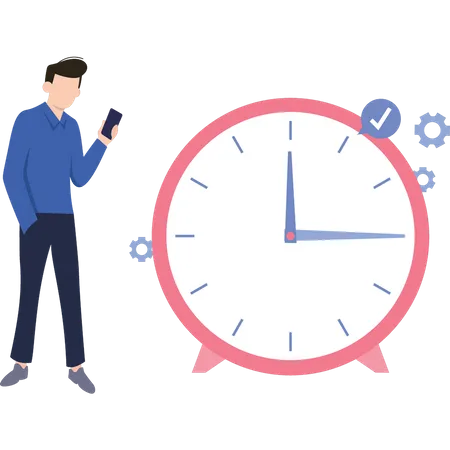The Boy Is Setting The Clock Illustration