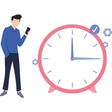 Young man setting clock  Illustration