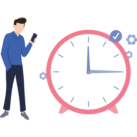 Young man setting clock  Illustration