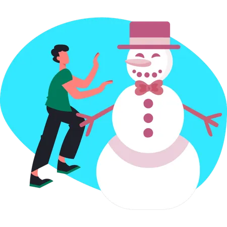 Young man setting hat of iceman  Illustration