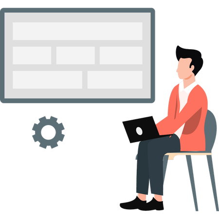 Young man setting presentation board  Illustration